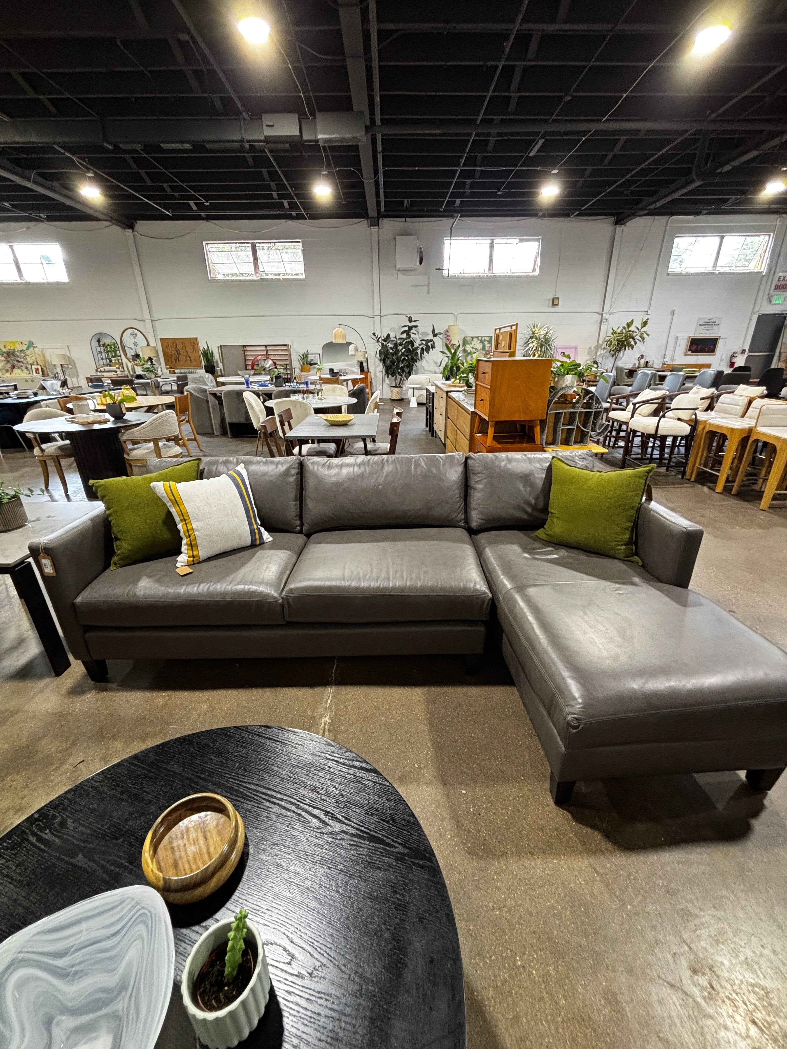 Arhaus Taylor 73” Leather Couch w/ 63” Chaise Sofa - Image 2