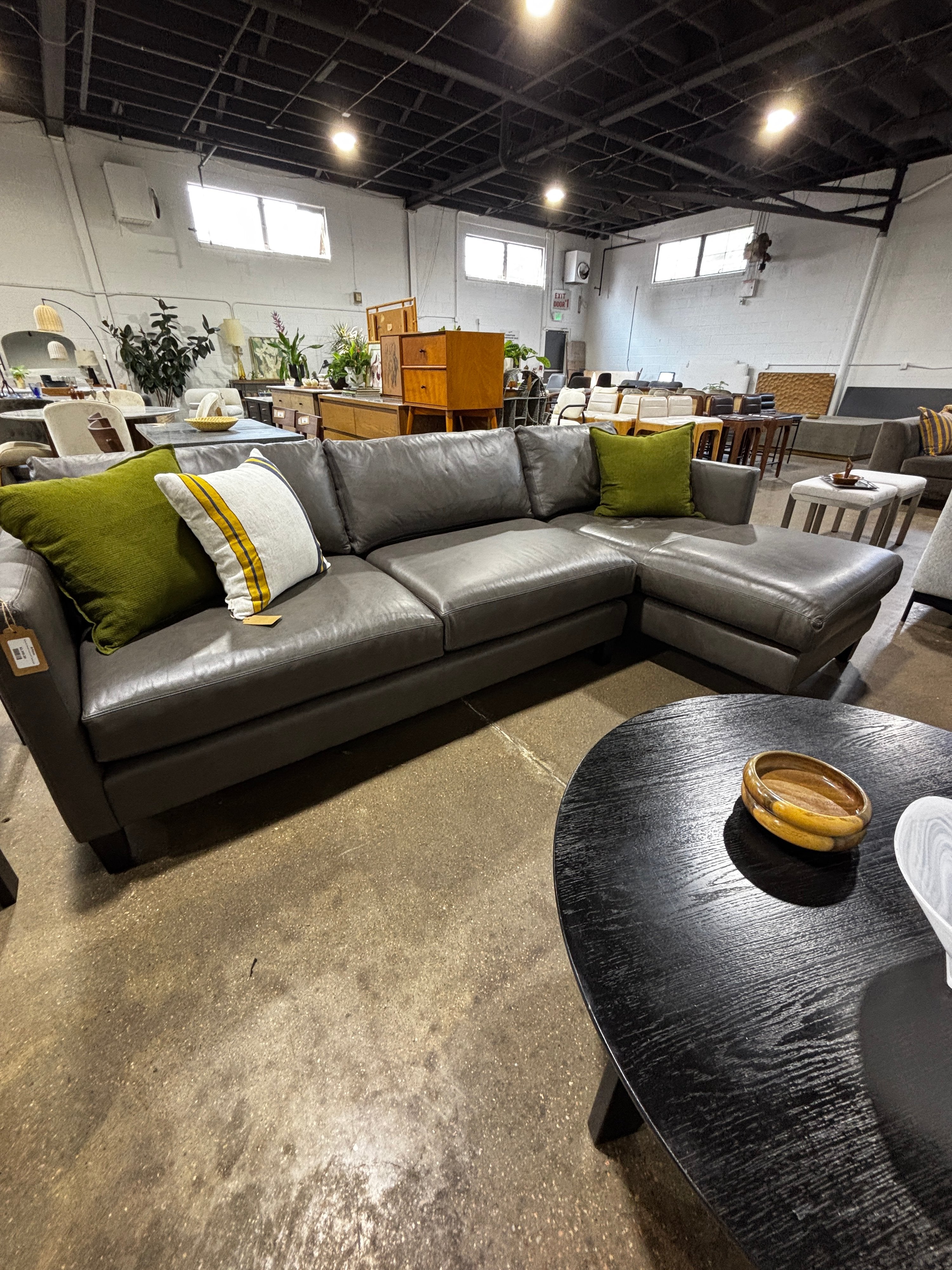 Arhaus Taylor 73” Leather Couch w/ 63” Chaise Sofa - Image 9