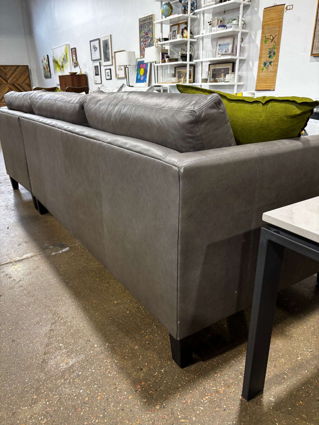 Arhaus Taylor 73” Leather Couch w/ 63” Chaise Sofa - Image 6
