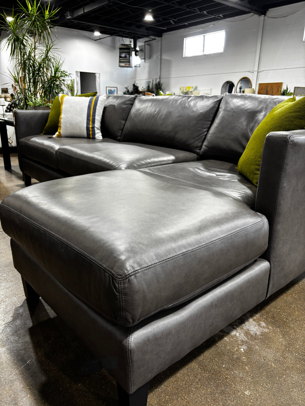 Arhaus Taylor 73” Leather Couch w/ 63” Chaise Sofa - Image 3