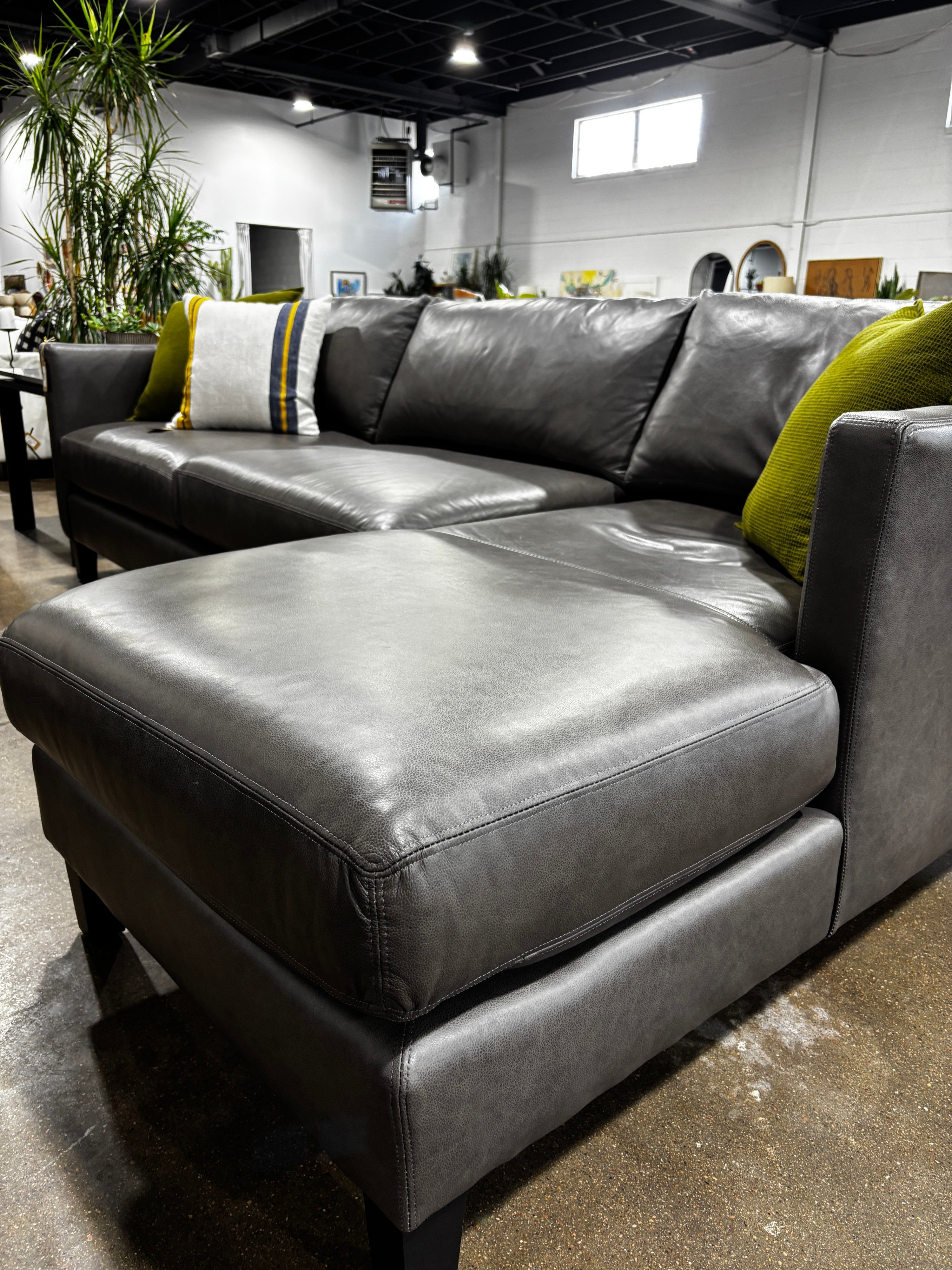 Arhaus Taylor 73” Leather Couch w/ 63” Chaise Sofa - Image 3