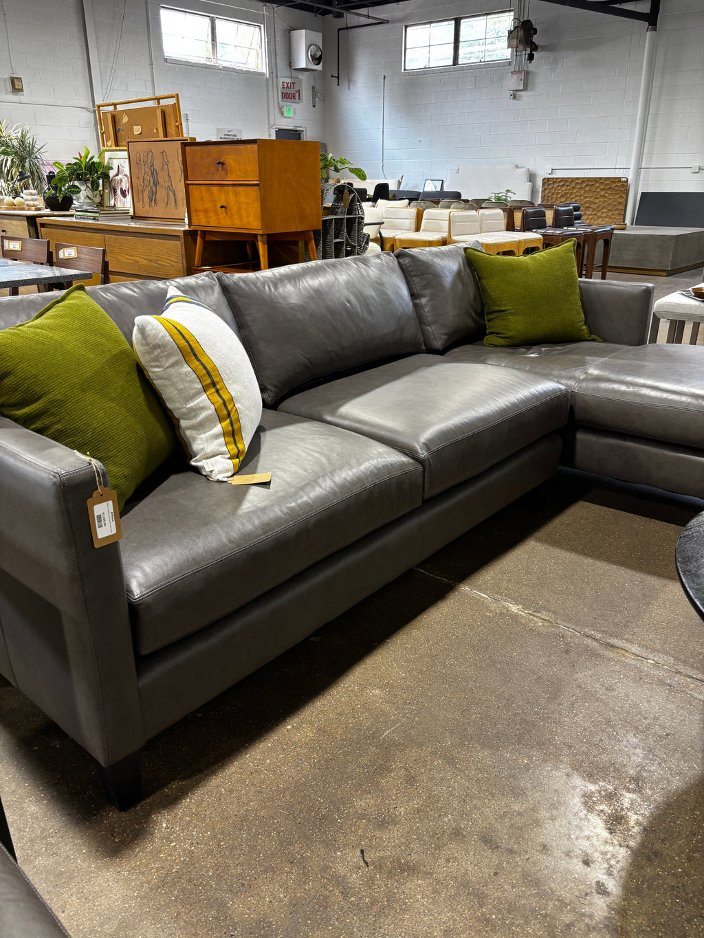 Arhaus Taylor 73” Leather Couch w/ 63” Chaise Sofa - Image 7