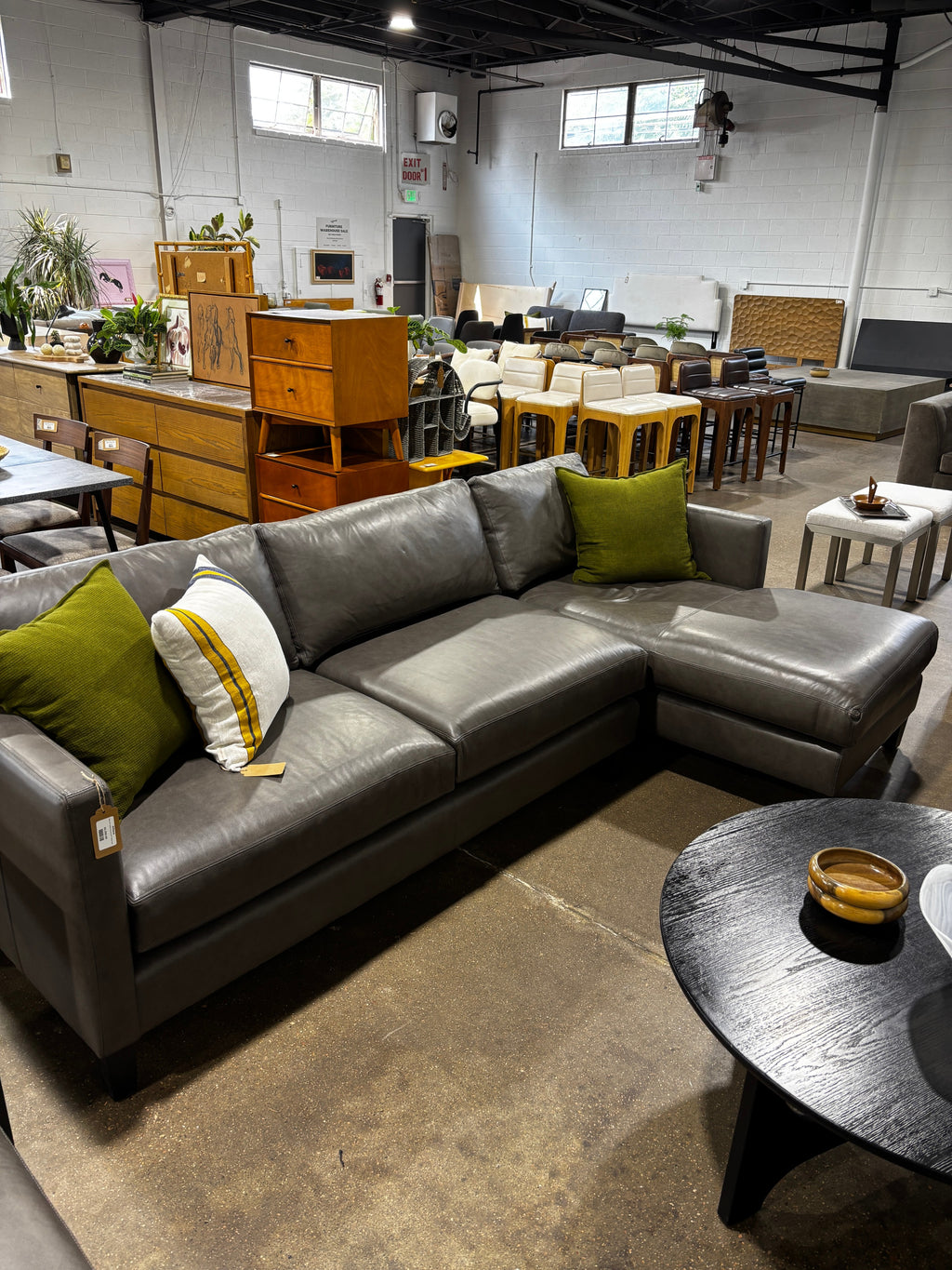 Arhaus Taylor 73” Leather Couch w/ 63” Chaise Sofa - Image 8