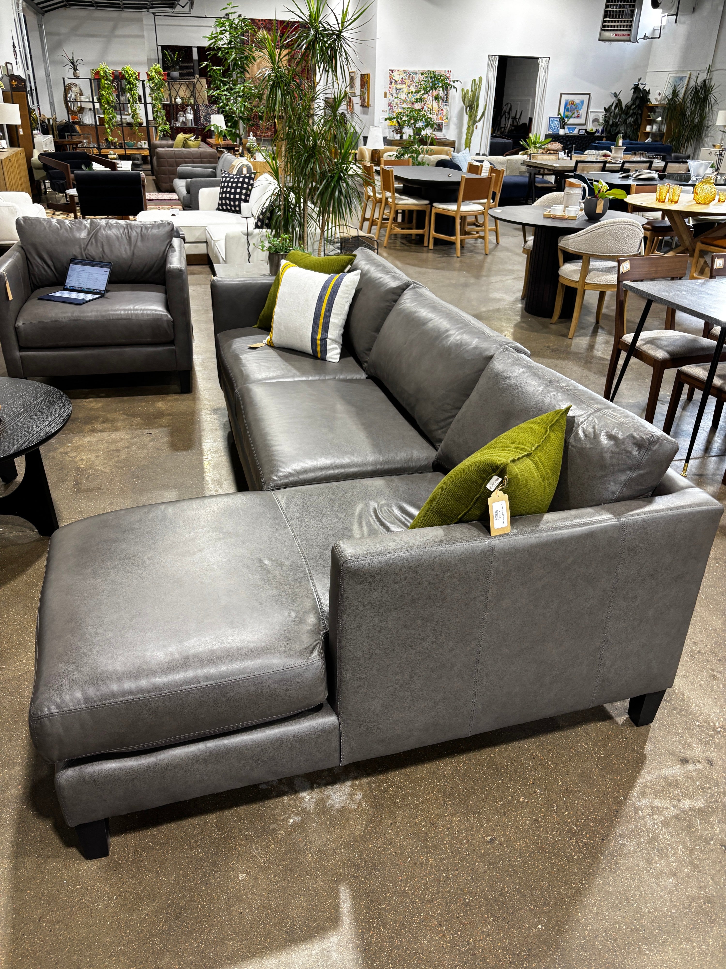Arhaus Taylor 73” Leather Couch w/ 63” Chaise Sofa - Image 4