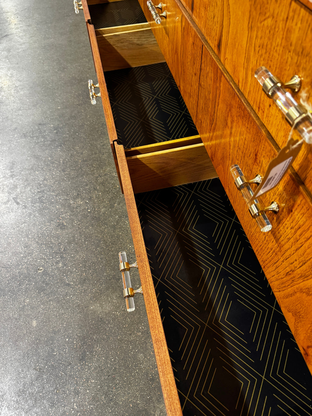 Refinished MCM Dresser Pecan Wood, Updated glass hardware - Image 4