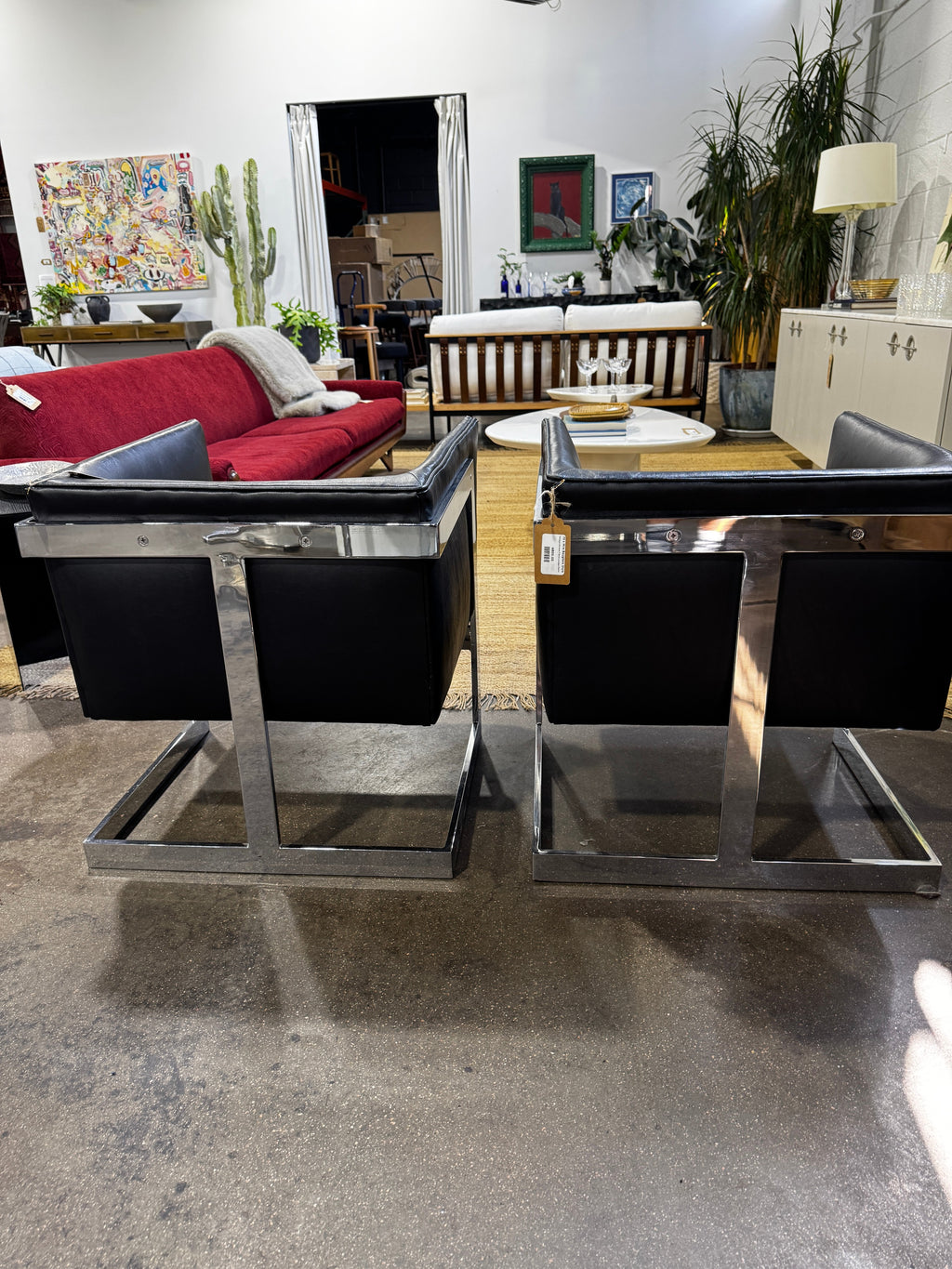 70's Milo Baugham Style Vintage Chrome T-Back Lounge Chairs - Image 3