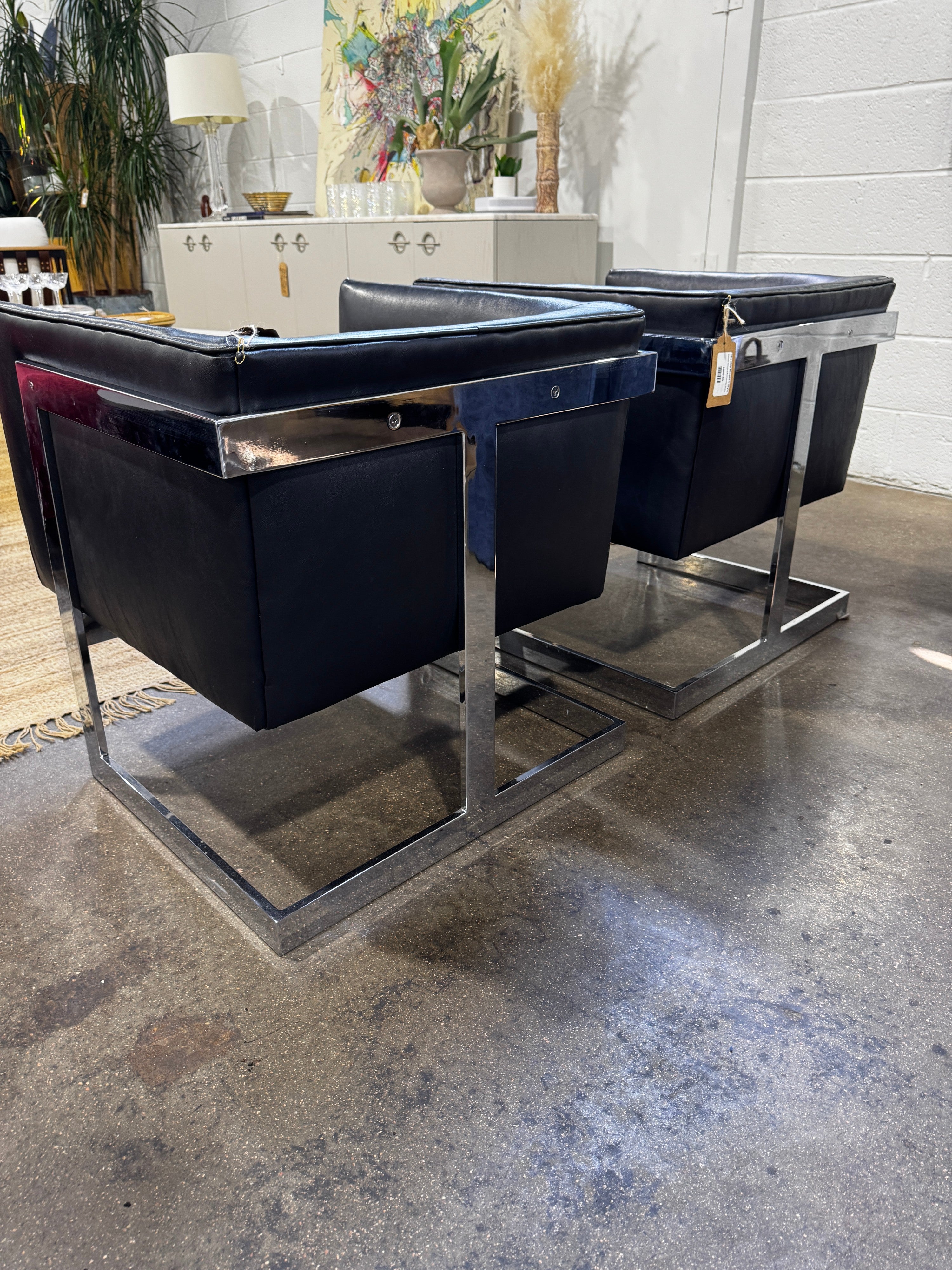 70's Milo Baugham Style Vintage Chrome T-Back Lounge Chairs - Image 4