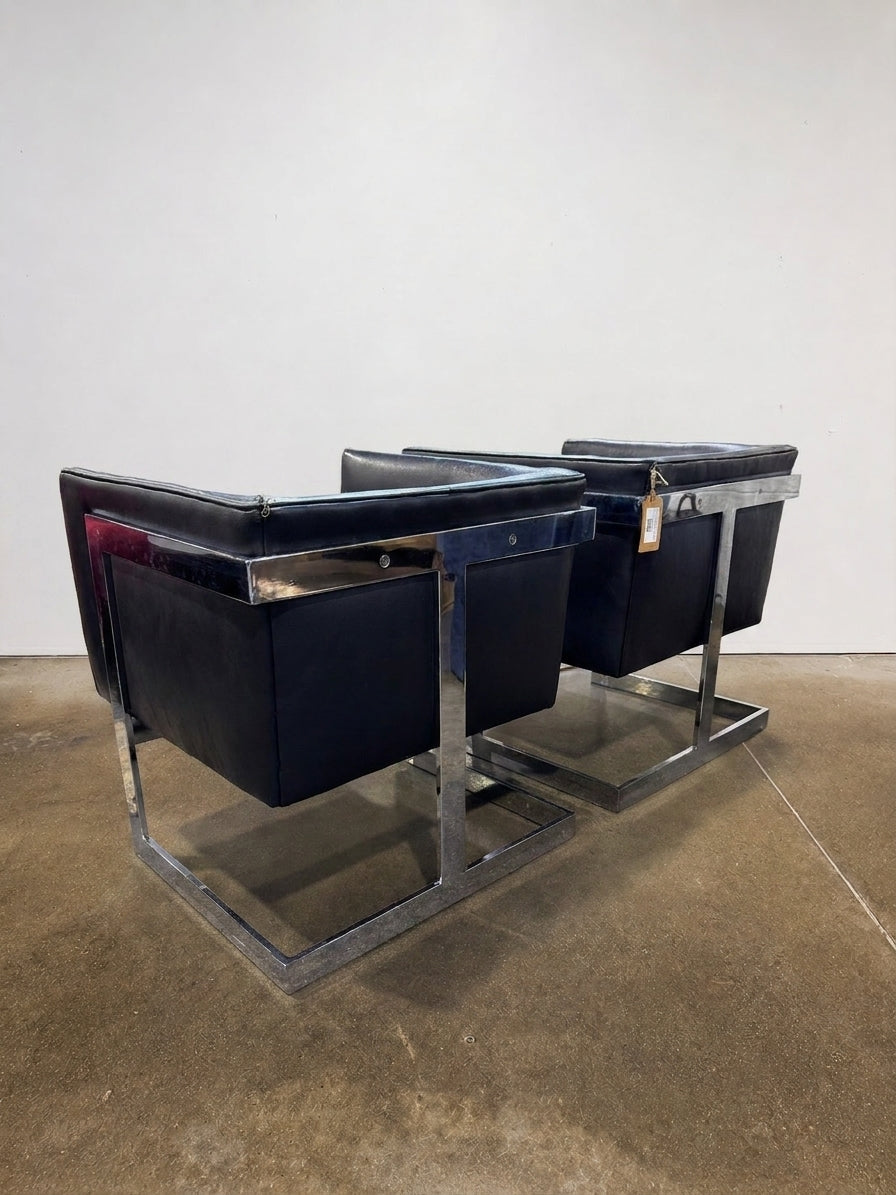 70's Milo Baugham Style Vintage Chrome T-Back Lounge Chairs - Image 1