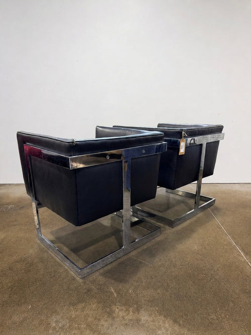 70's Milo Baugham Style Vintage Chrome T-Back Lounge Chairs - Image 1
