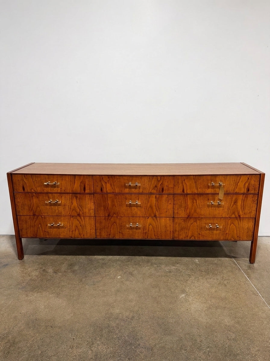 Refinished MCM Dresser Pecan Wood, Updated glass hardware - Image 1