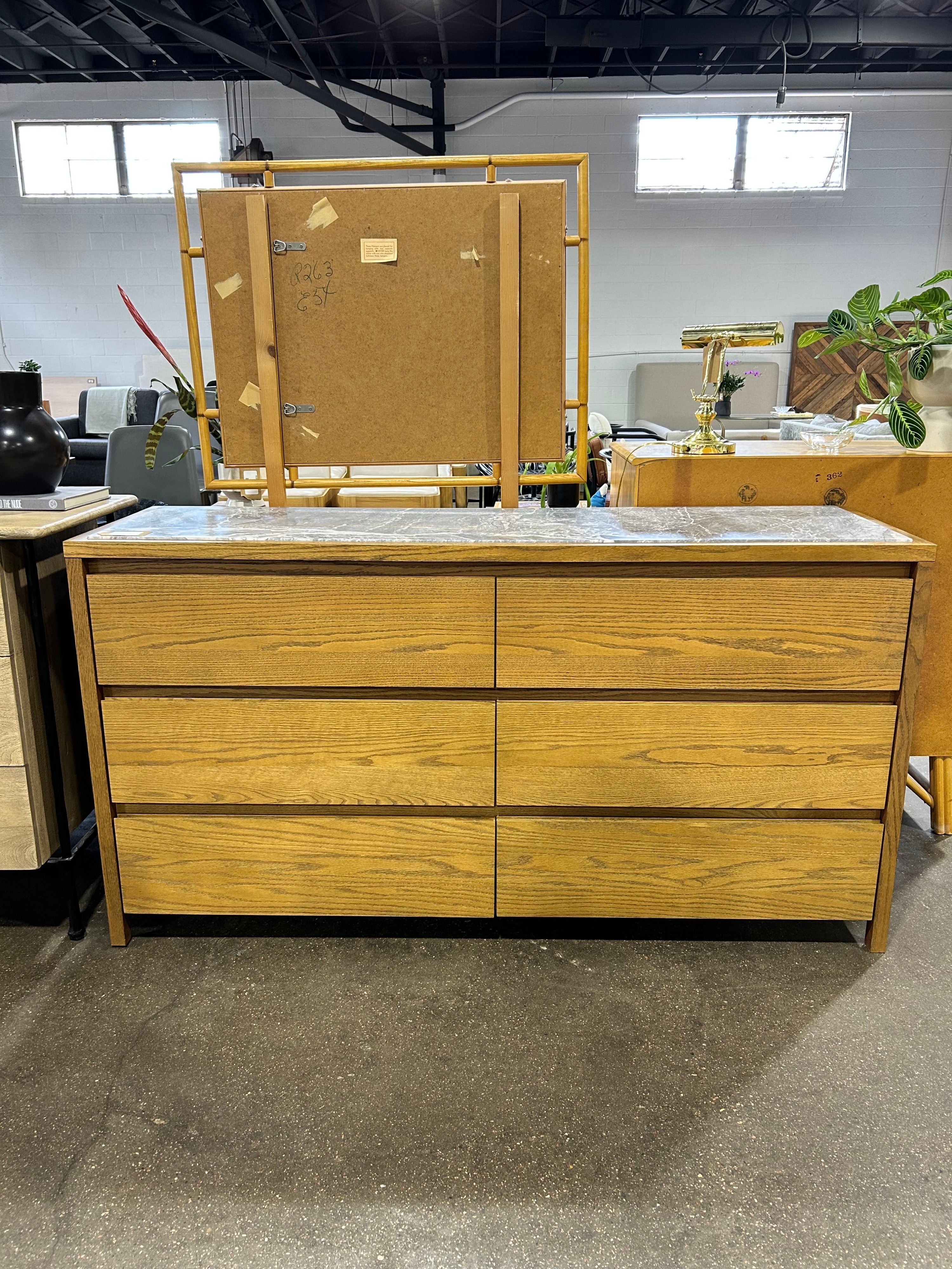CB2 Welton Oak Dresser with Grey Marble - Image 5