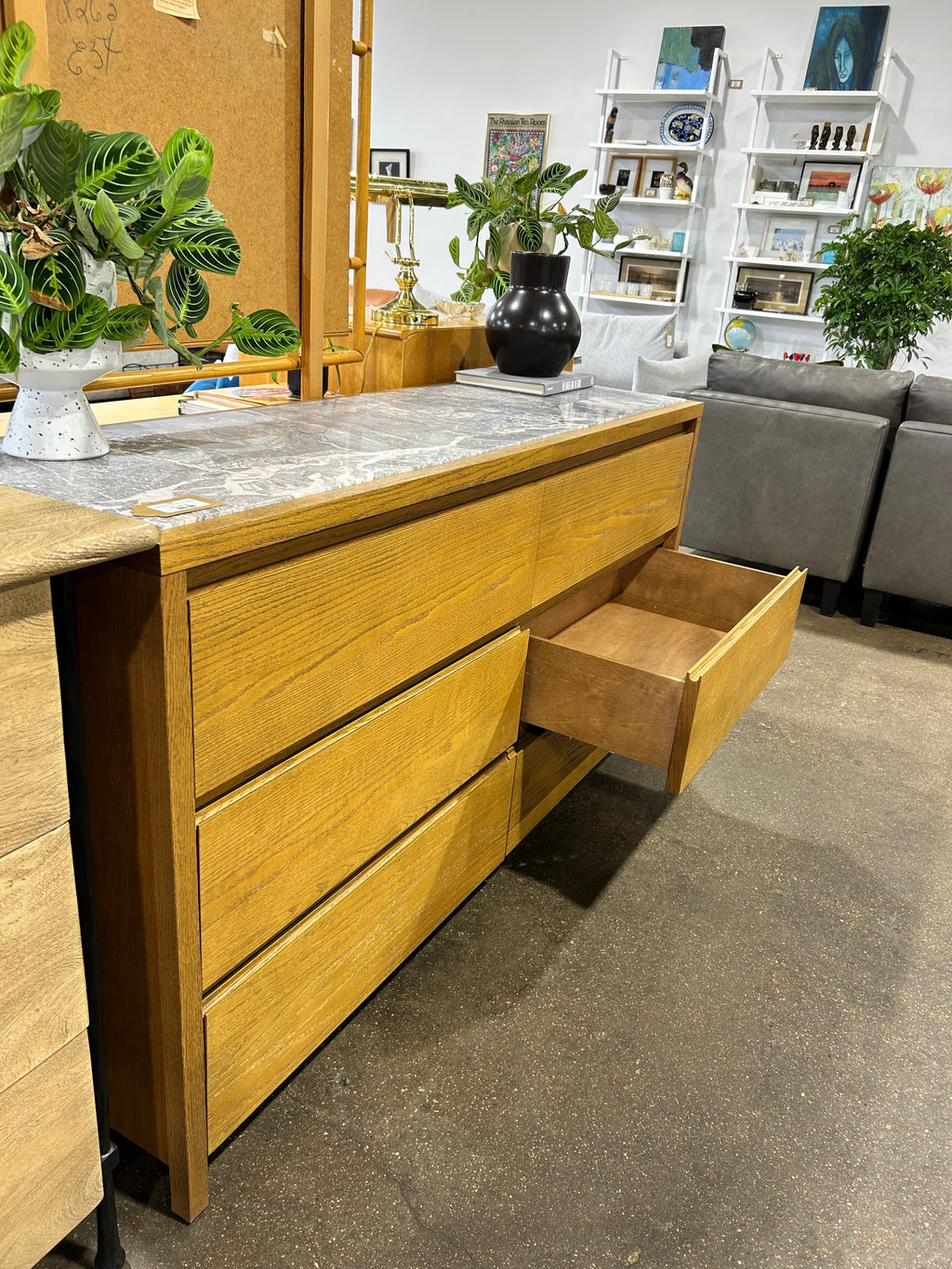 CB2 Welton Oak Dresser with Grey Marble - Image 4
