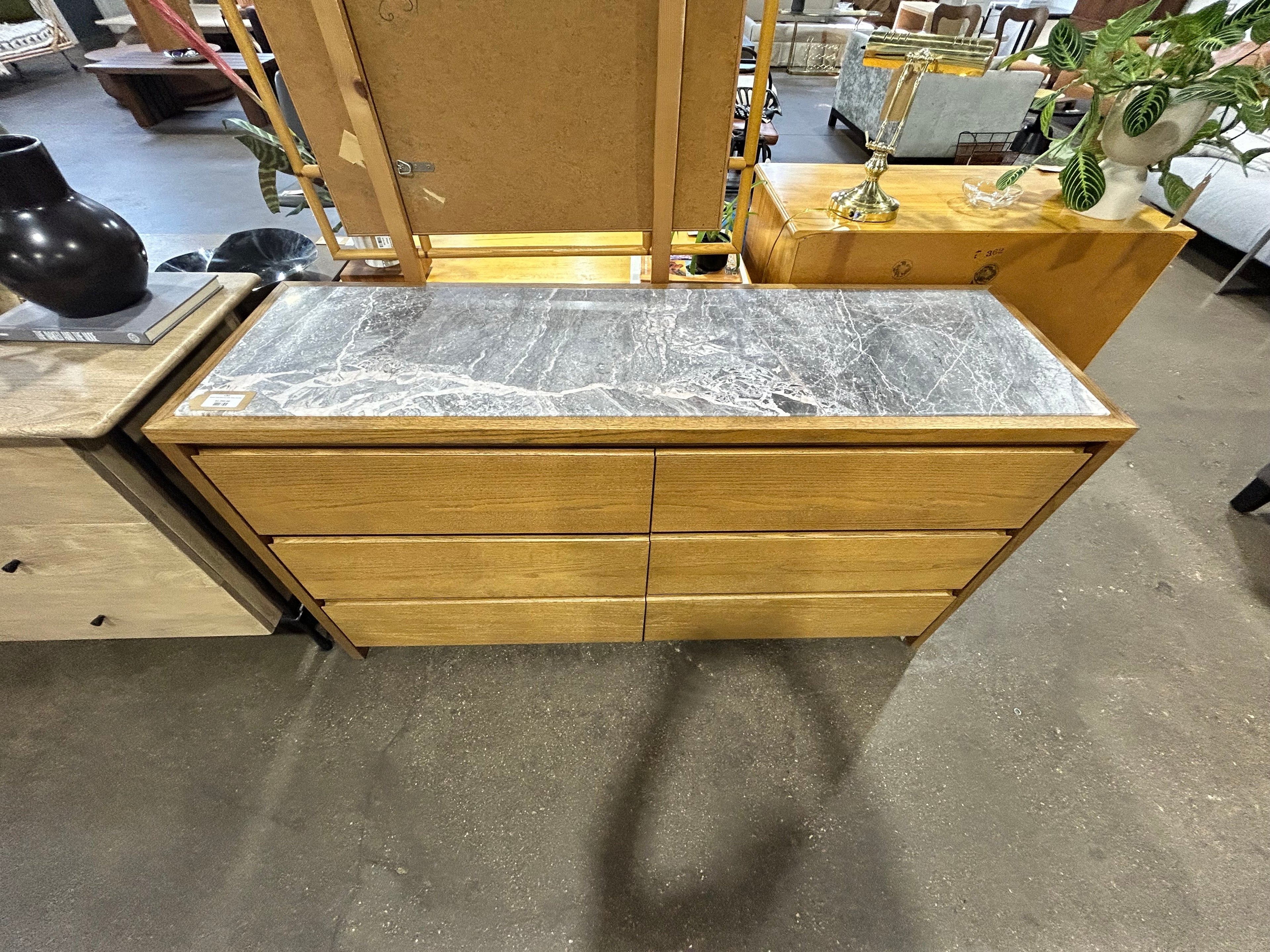 CB2 Welton Oak Dresser with Grey Marble - Image 2