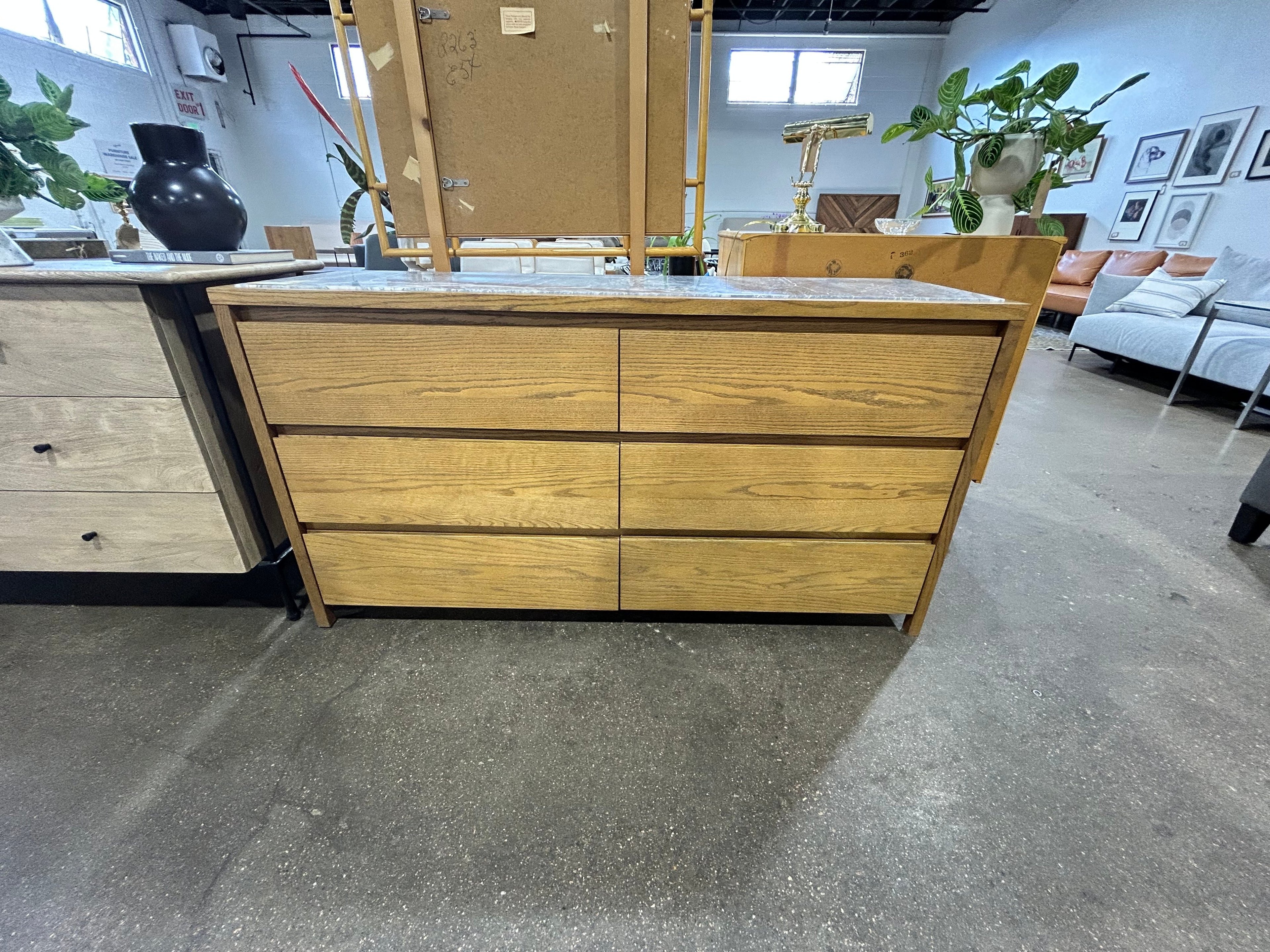 CB2 Welton Oak Dresser with Grey Marble - Image 6