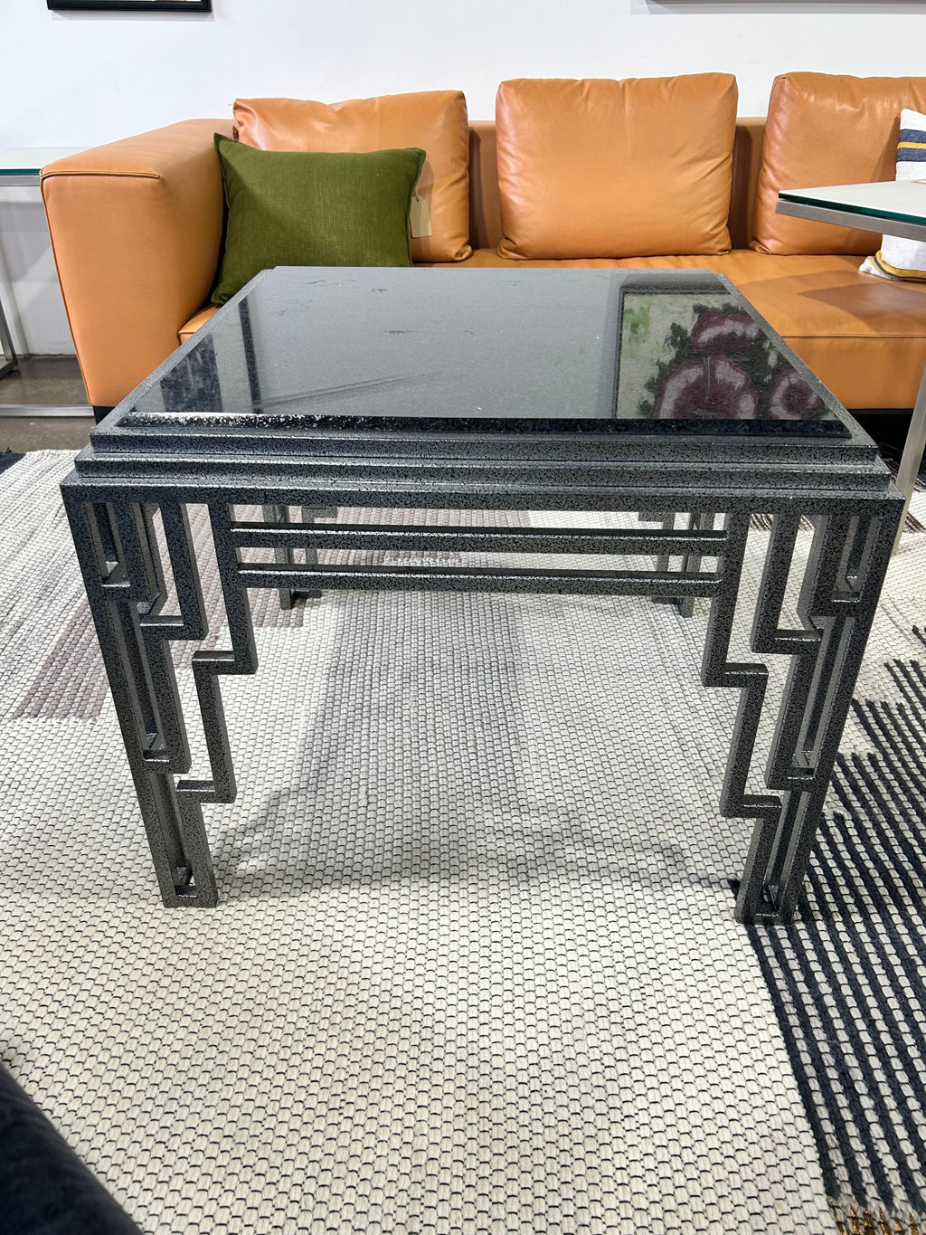 Postmodern Art Deco Steele and Stone Accent Table - Image 2