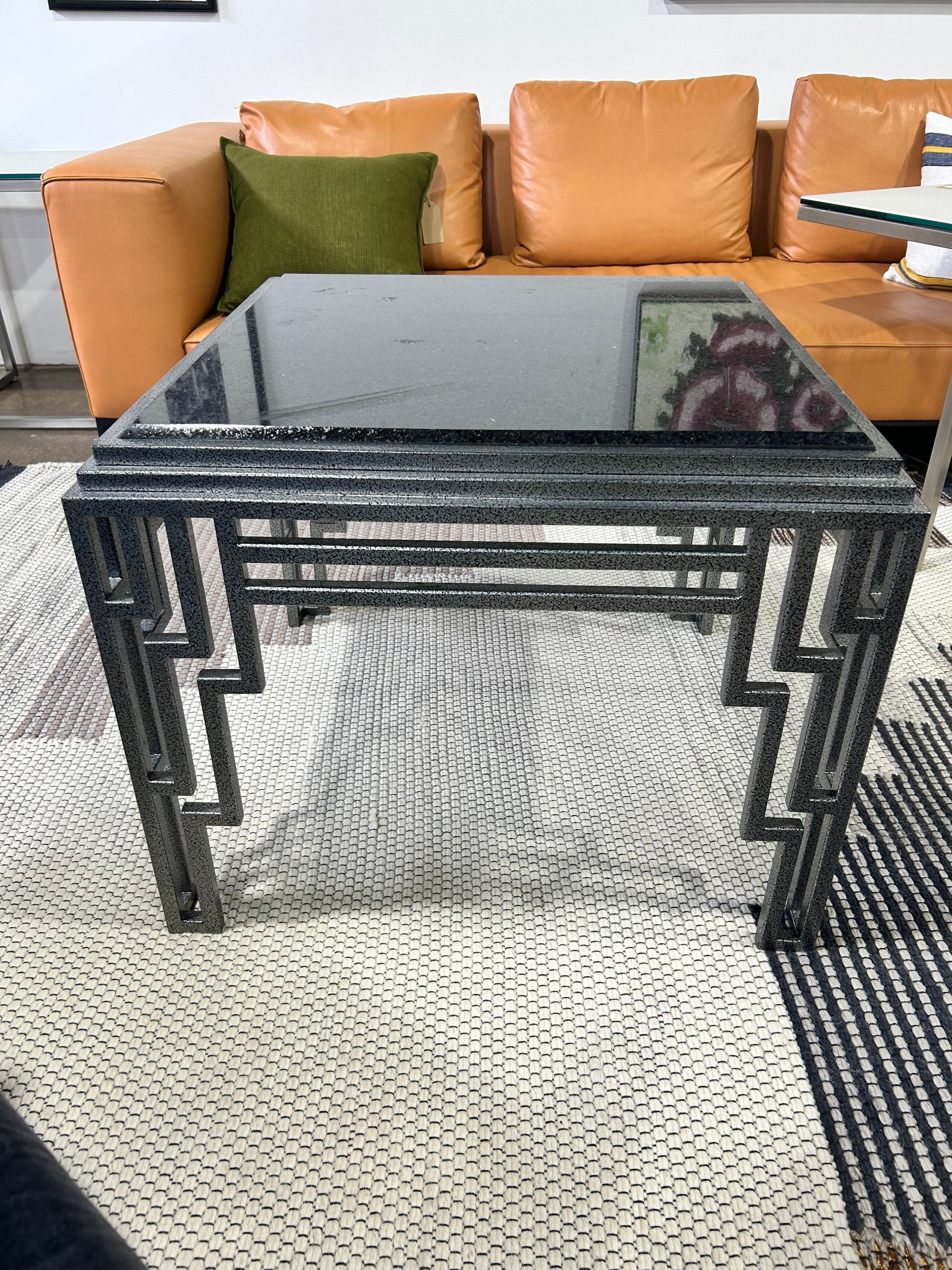 Postmodern Art Deco Steele and Stone Accent Table - Image 2