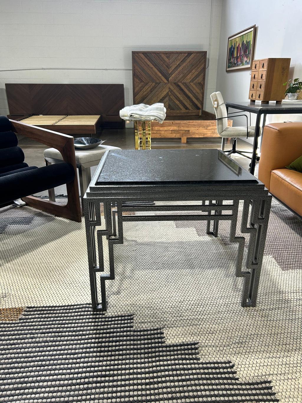 Postmodern Art Deco Steele and Stone Accent Table - Image 4