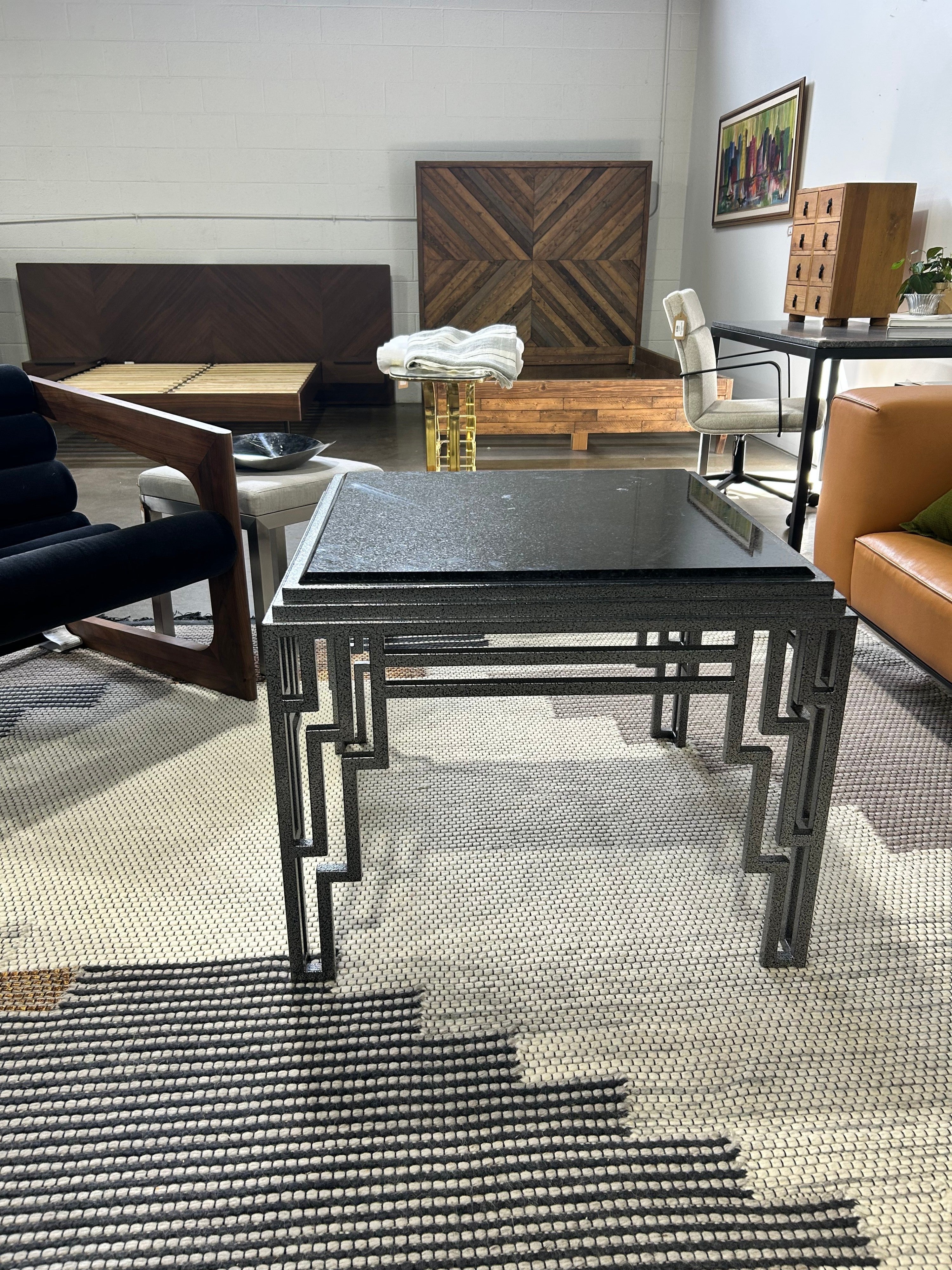 Postmodern Art Deco Steele and Stone Accent Table - Image 4