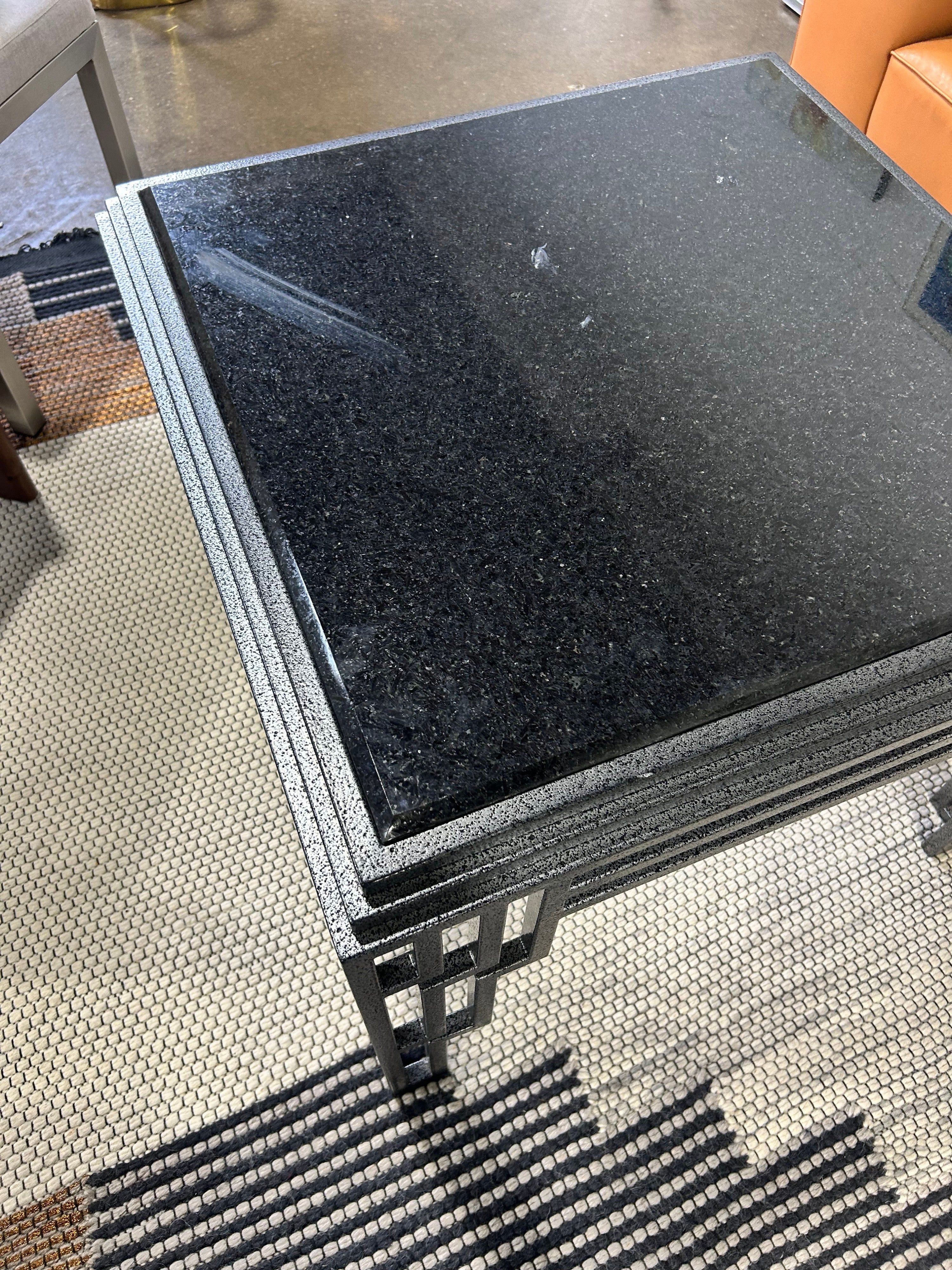 Postmodern Art Deco Steele and Stone Accent Table - Image 3
