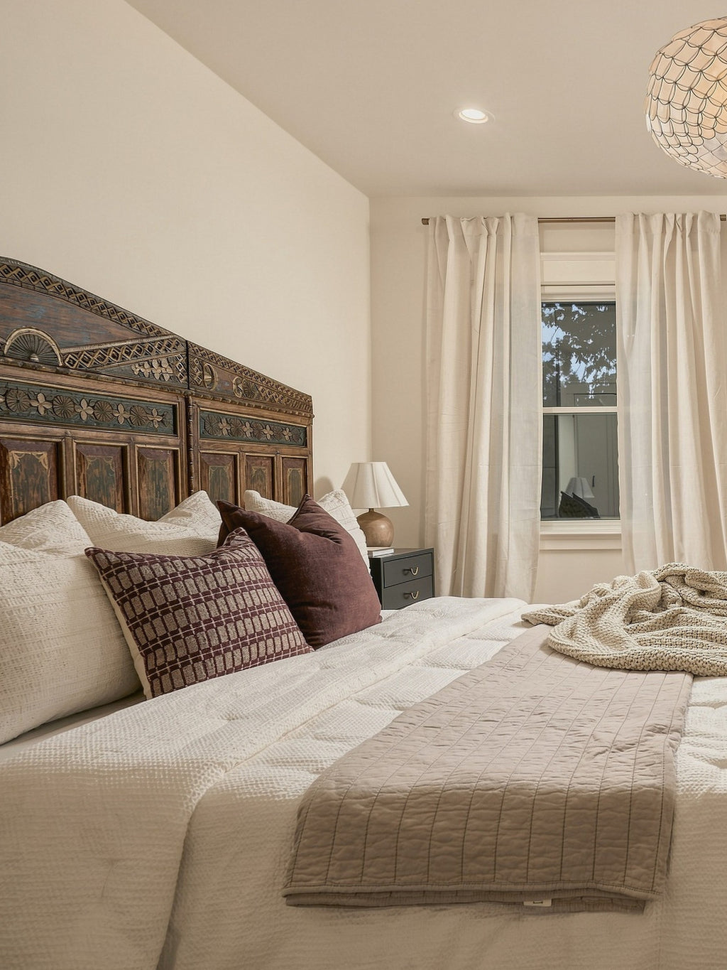 Carved Wooden Headboard Platform- King Bed - Image 1