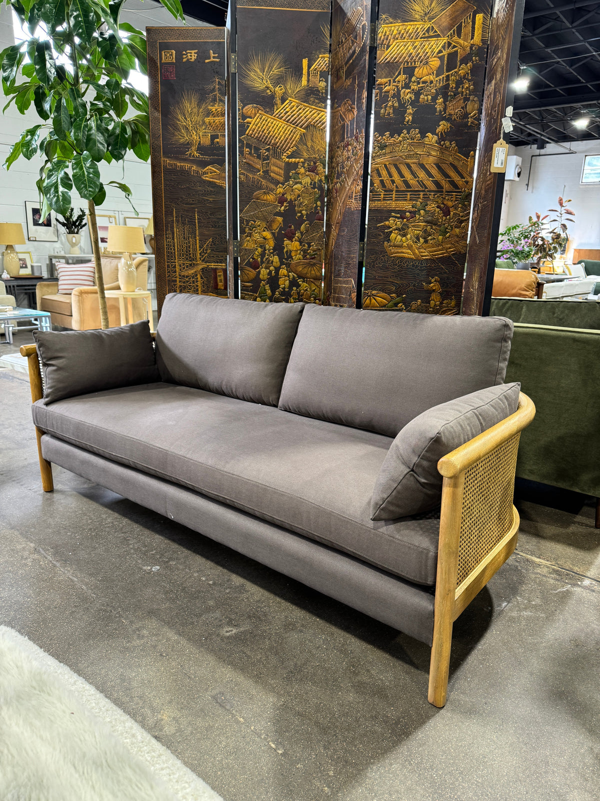 Sydney Cane Sofa - Washed Linen Charcoal - Image 2