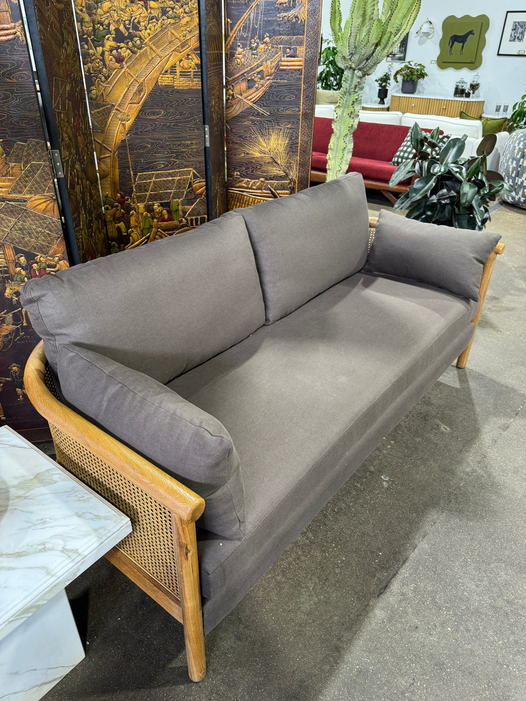 Sydney Cane Sofa - Washed Linen Charcoal - Image 4