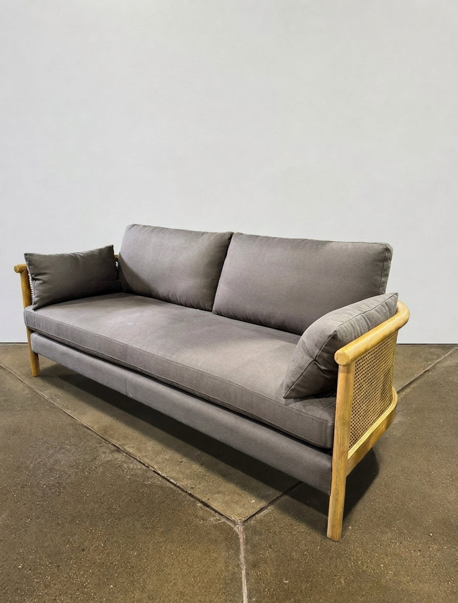 Sydney Cane Sofa - Washed Linen Charcoal - Image 1