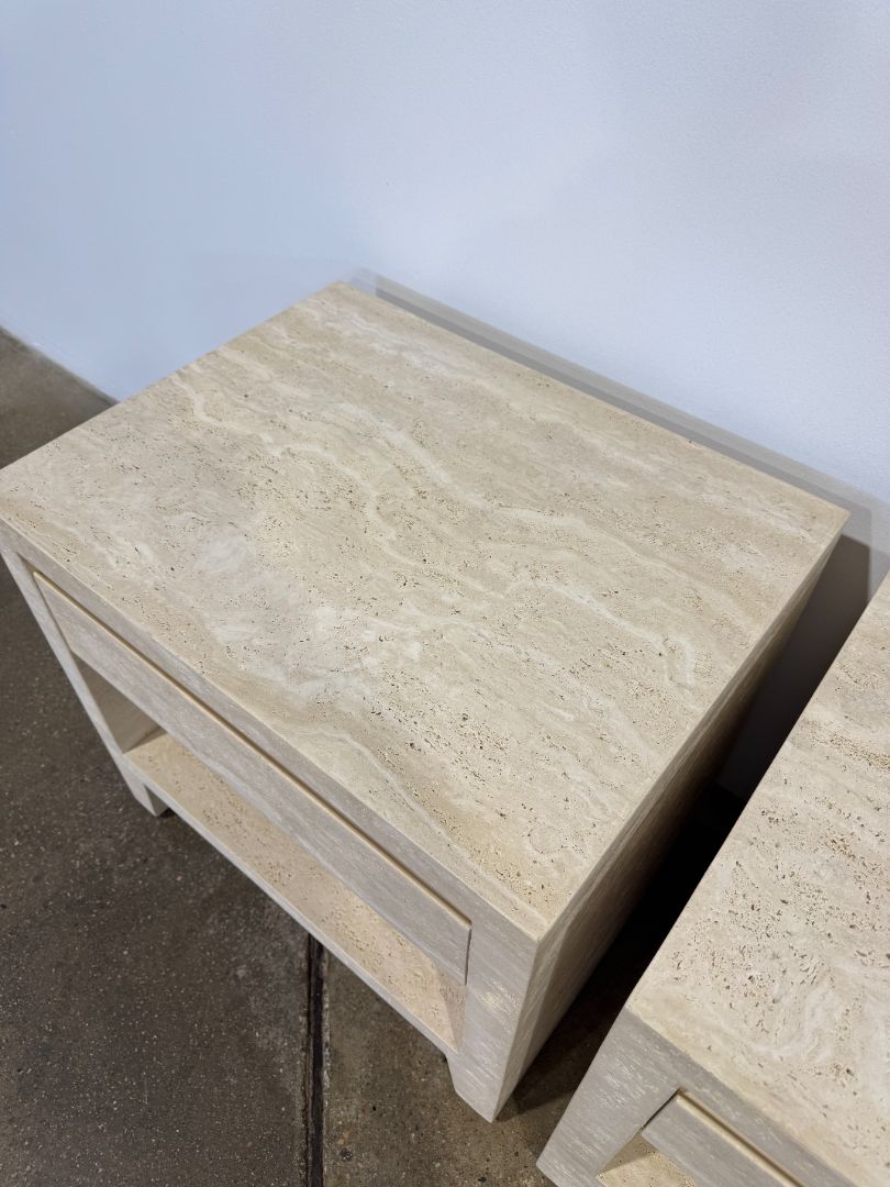 Restoration Hardware Stone Wyeth Travertine Nightstands - Set of 2