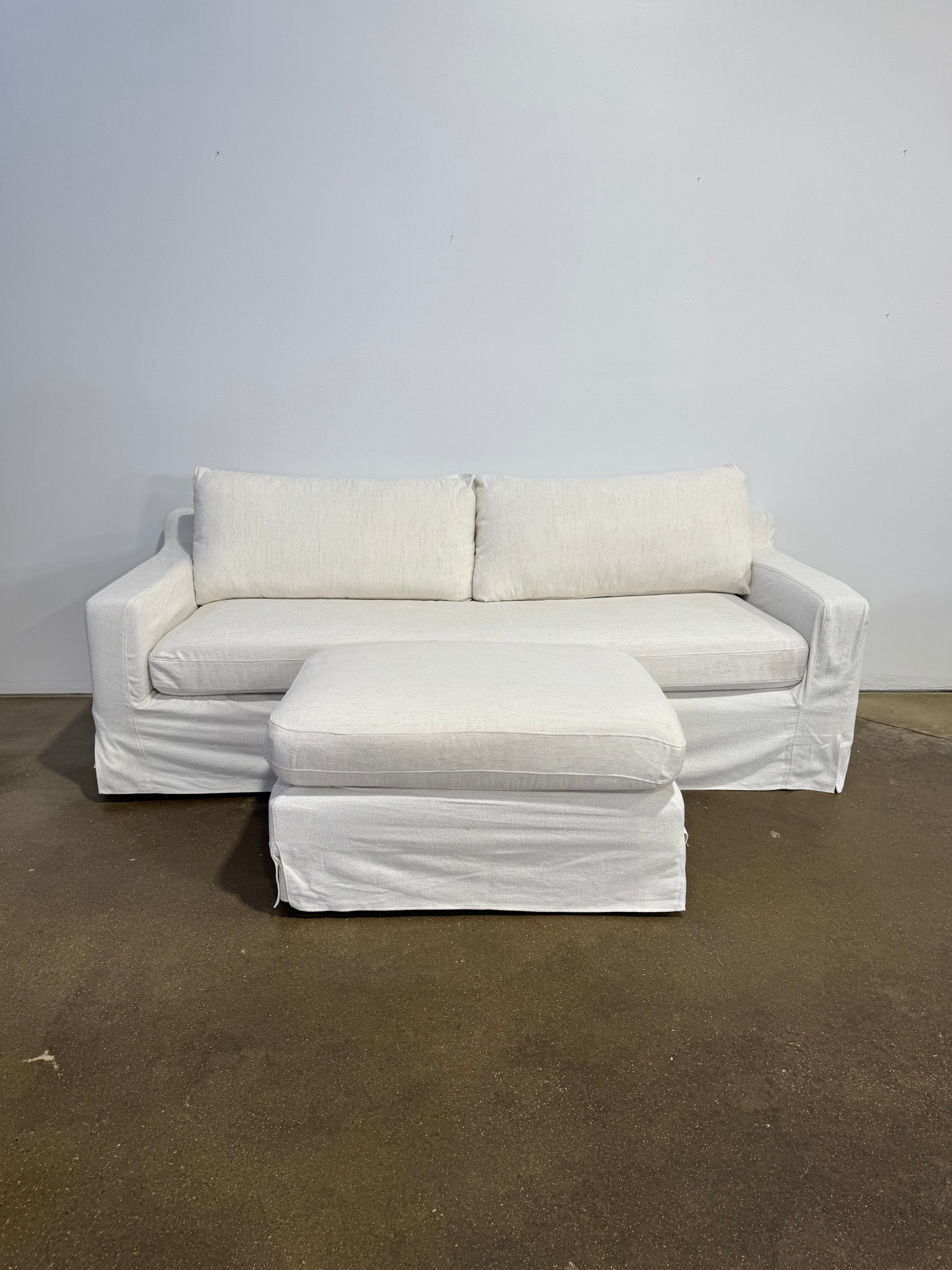 Interior Define Sloan Slipcovered Sofa w/ Ottoman