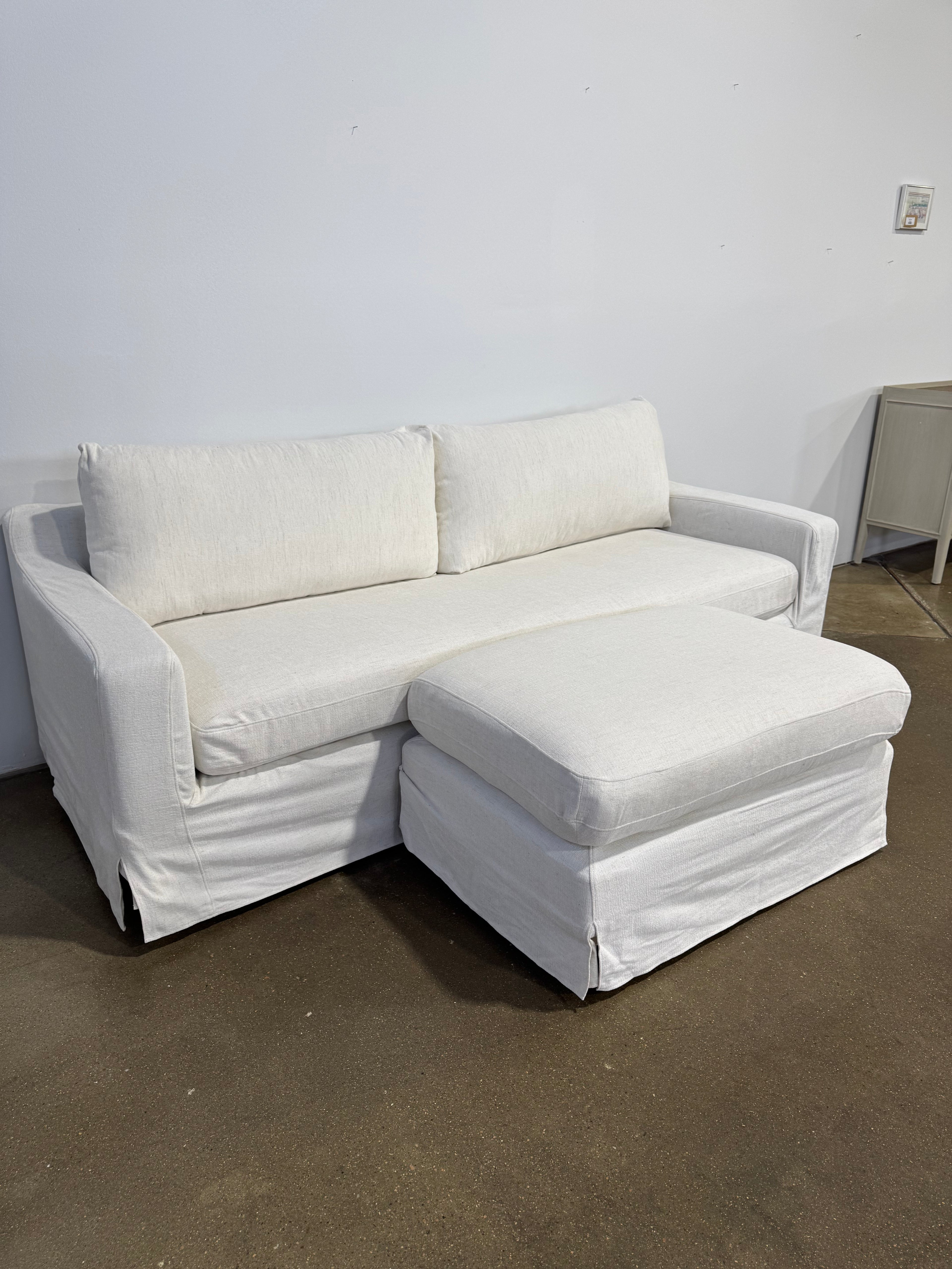 Interior Define Sloan Slipcovered Sofa w/ Ottoman