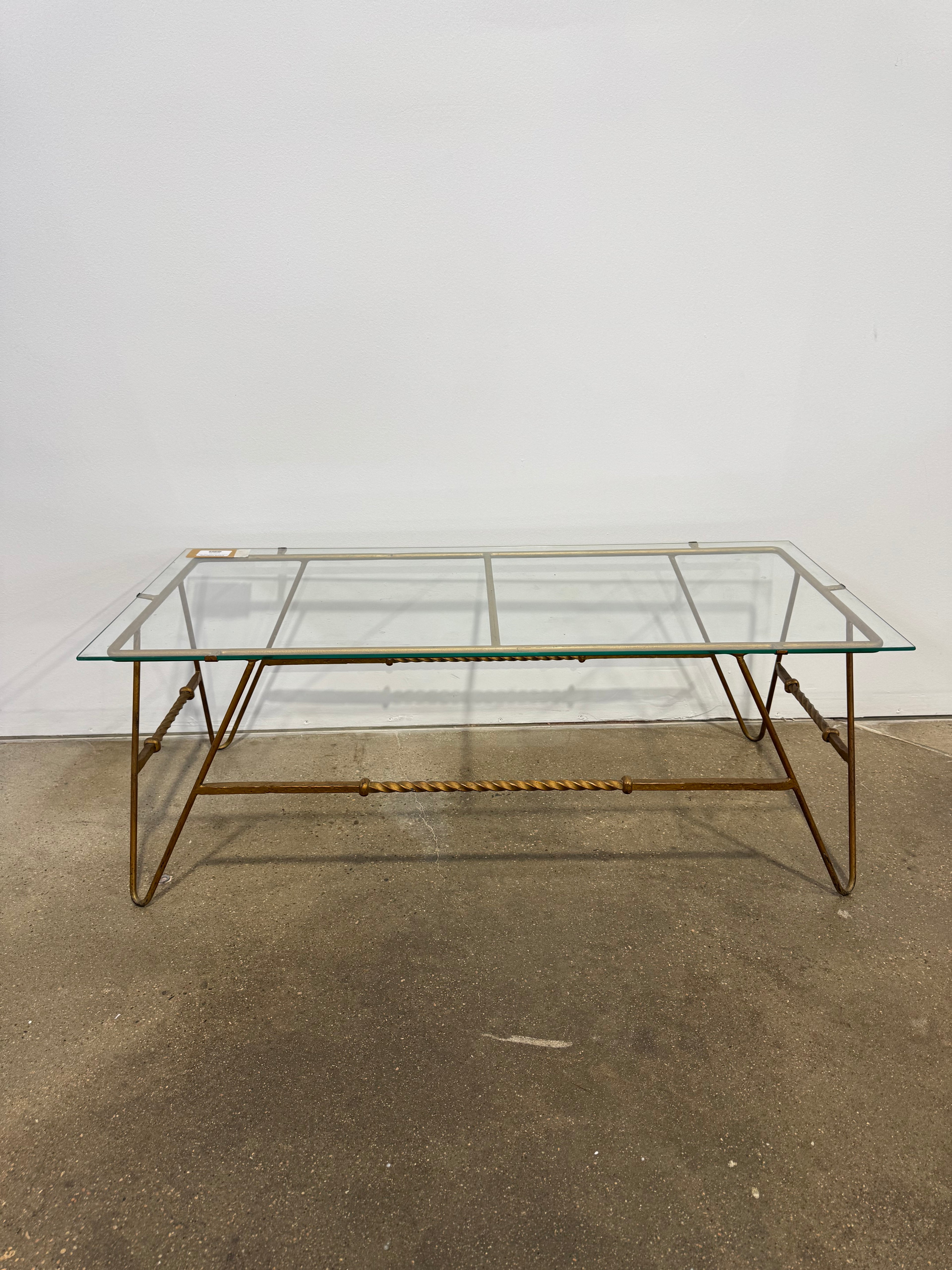 French modernist  Twisted Iron and Glass Coffee Table
