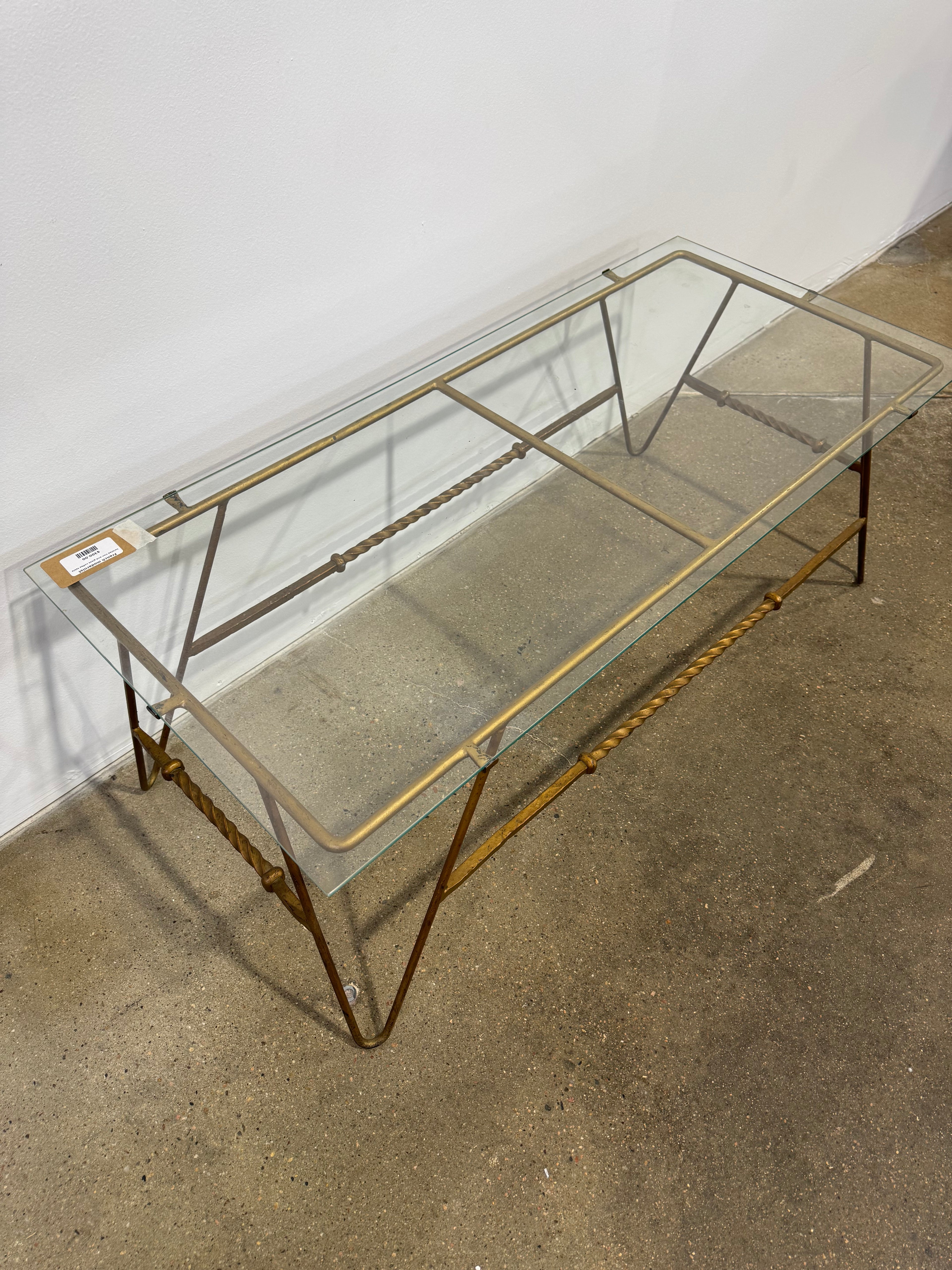 French modernist  Twisted Iron and Glass Coffee Table