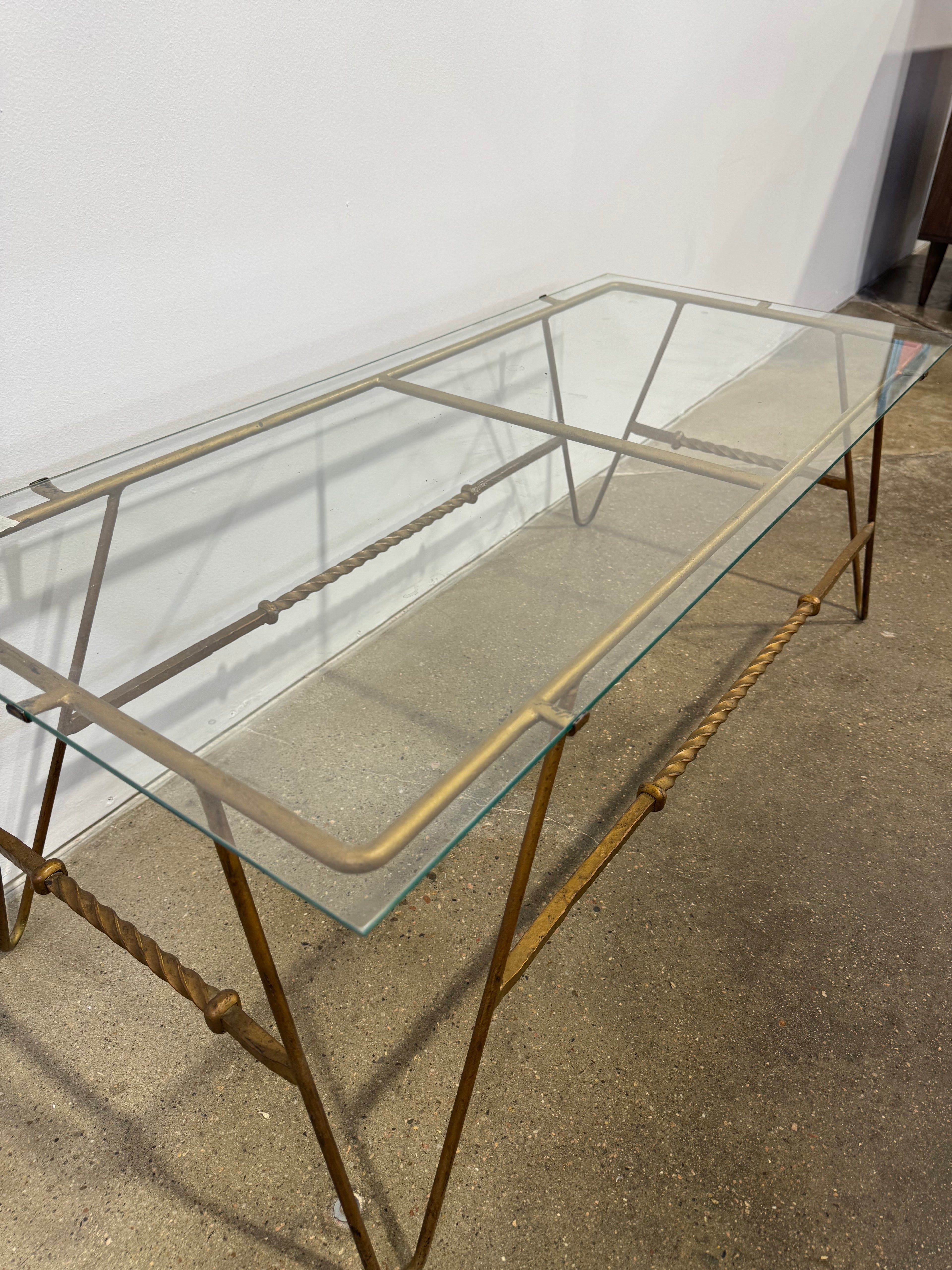 French modernist  Twisted Iron and Glass Coffee Table
