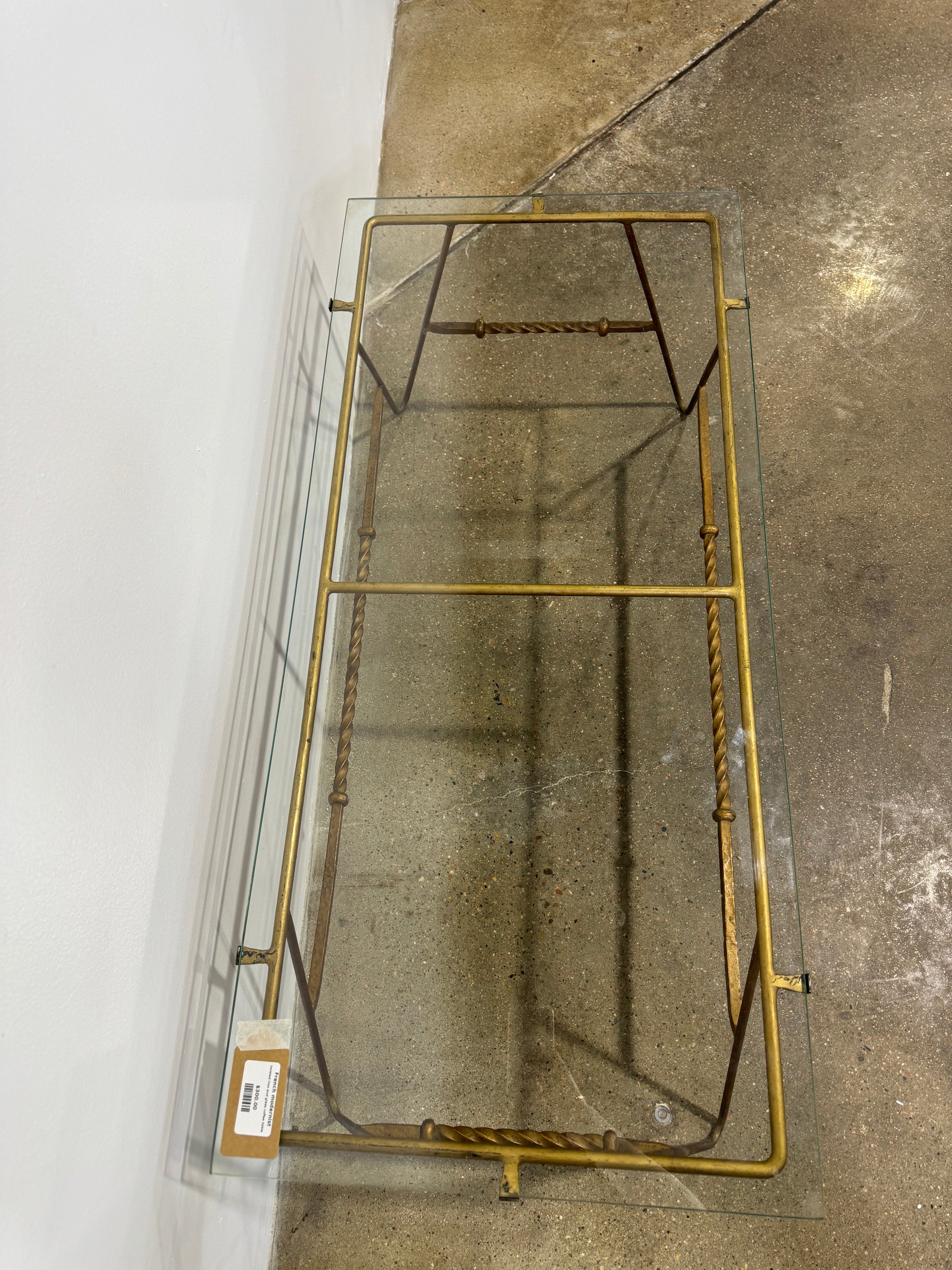 French modernist  Twisted Iron and Glass Coffee Table