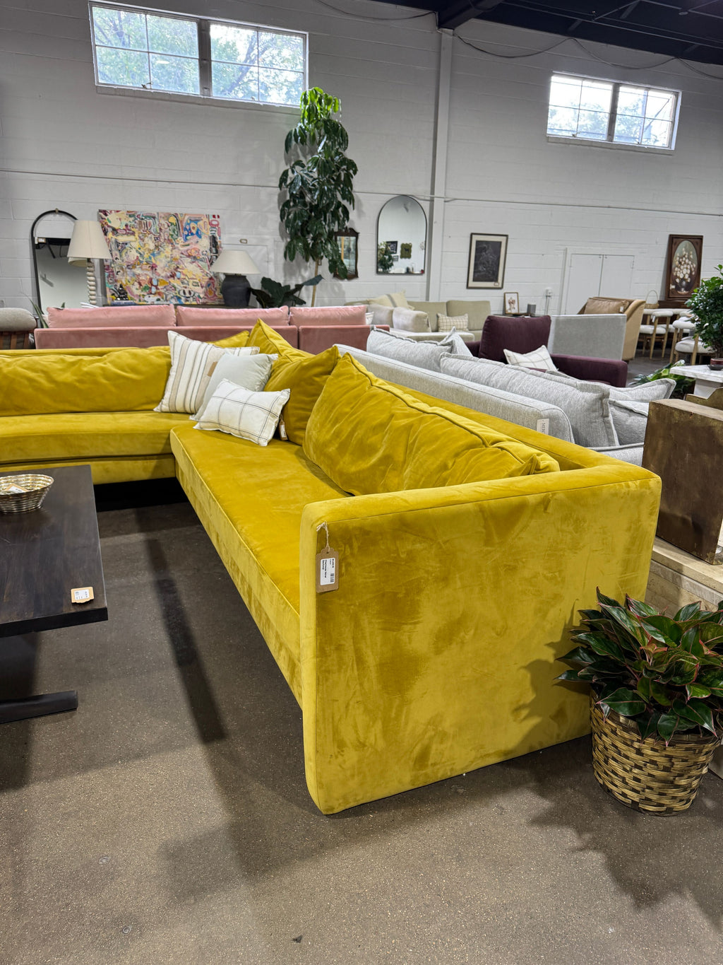 Chartreuse Velvet Sectional - Image 4