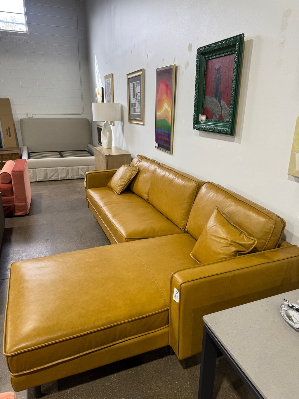 Mercana D'Arcy Right Chaise Sectional - Tan Leather - Image 3