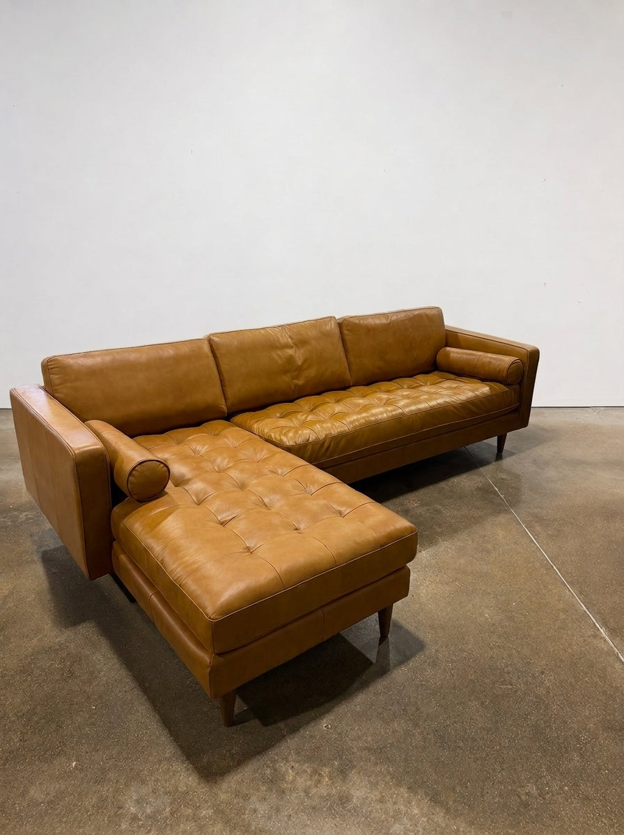 Mercana Svend Left Chaise Sectional Sofa - Tan Leather - Image 1