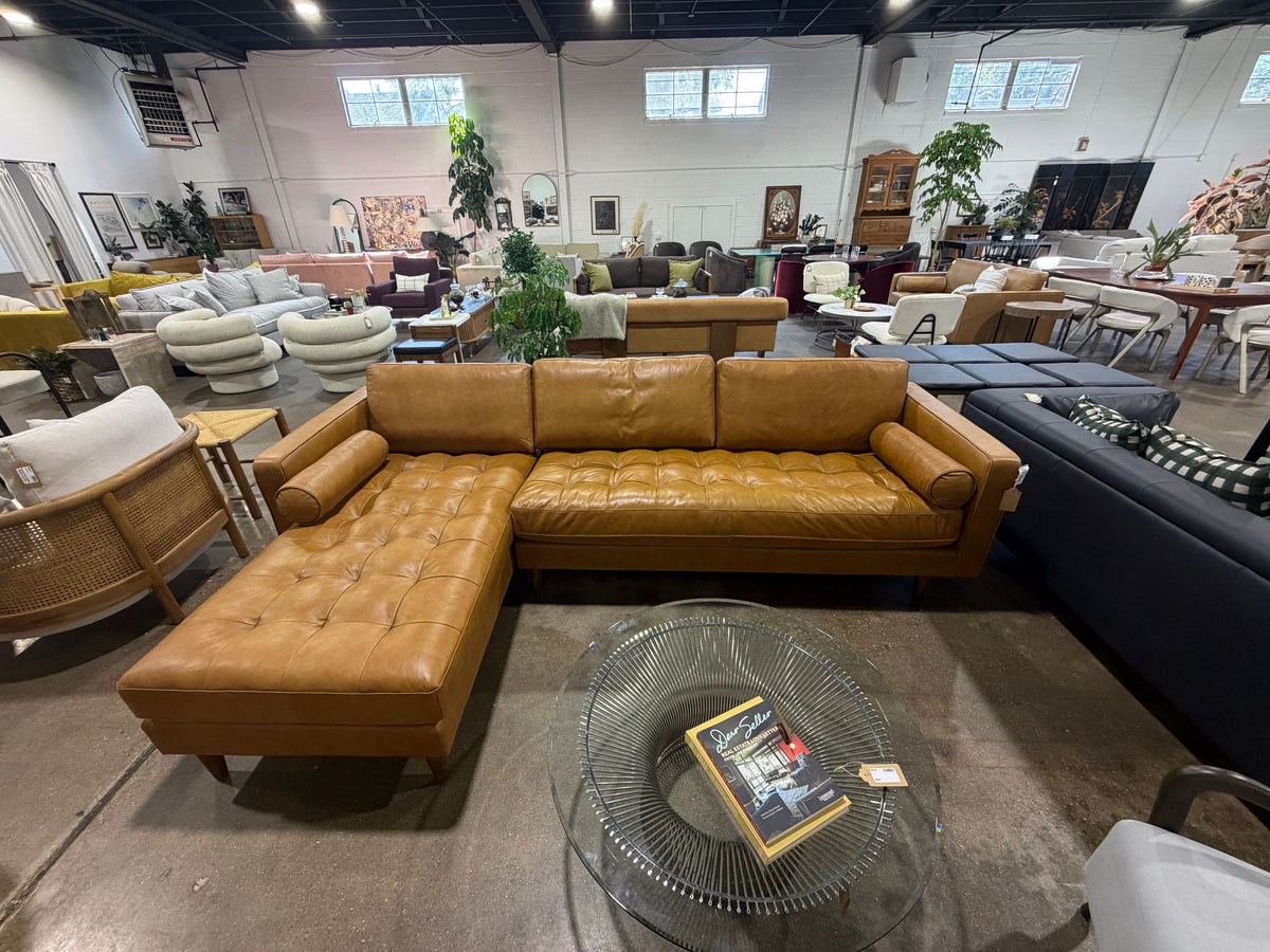 Mercana Svend Left Chaise Sectional Sofa - Tan Leather - Image 3