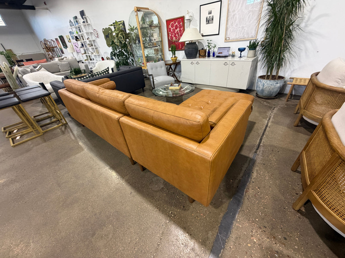 Mercana Svend Left Chaise Sectional Sofa - Tan Leather - Image 4