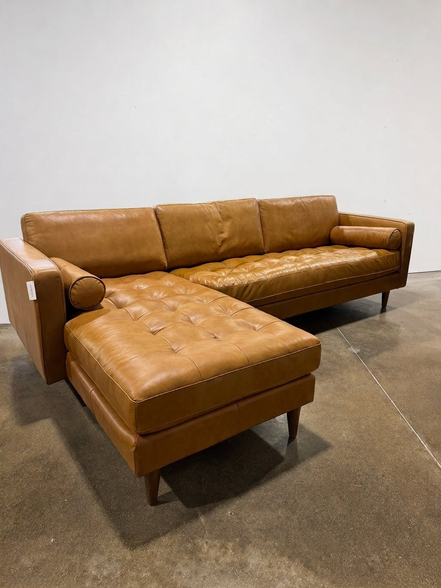 Mercana Svend Tan Leather Chaise Sofa - Image 1
