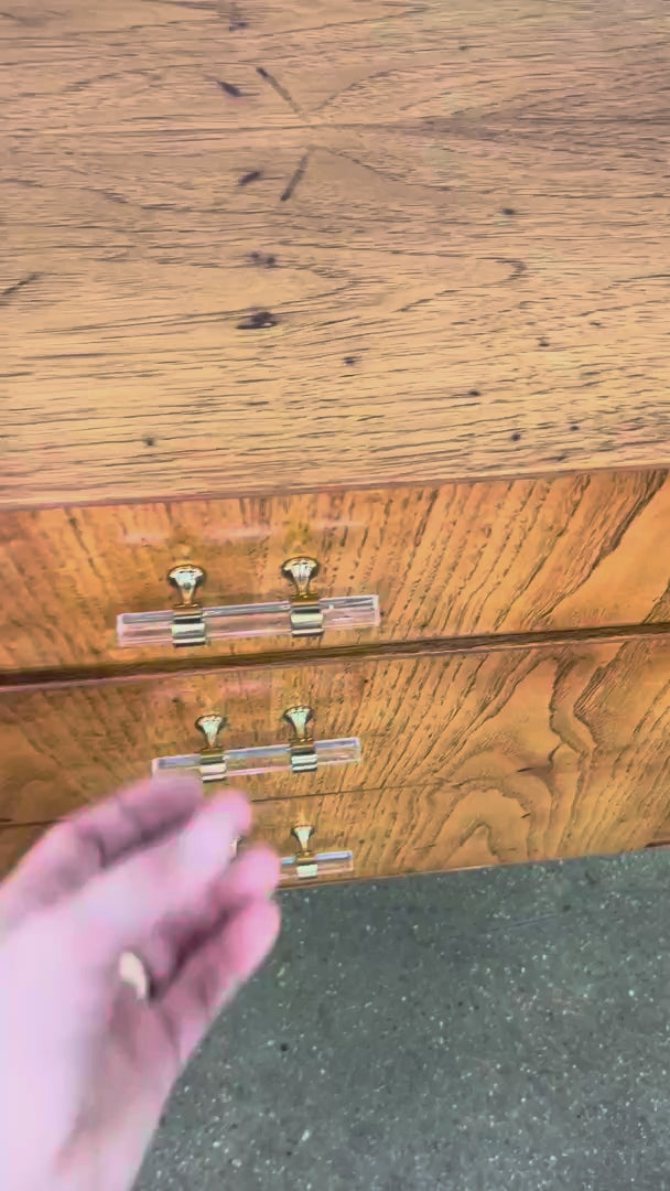 Refinished MCM Dresser Pecan Wood, Updated glass hardware - Video 1