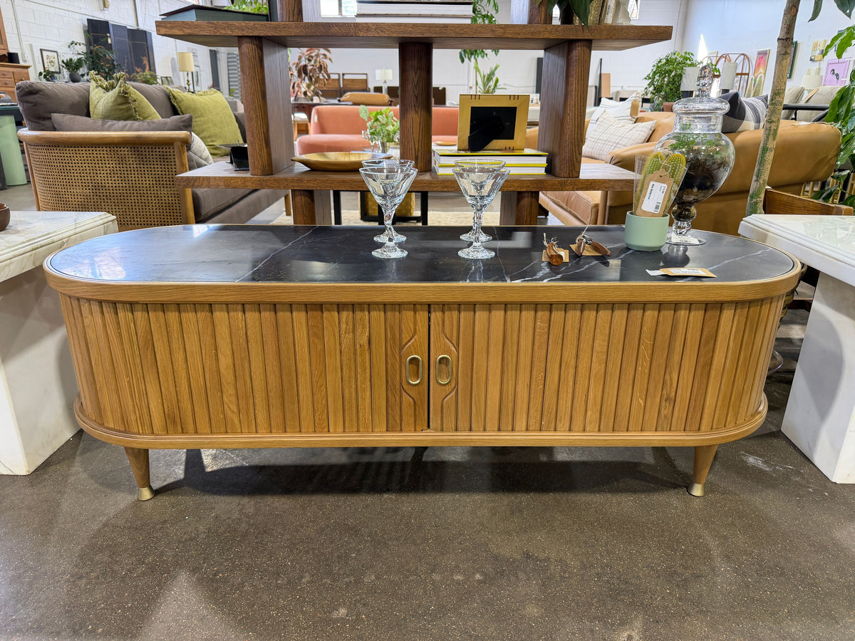 Nora Tambour Media Unit - Oak and Dark Marble - Image 2